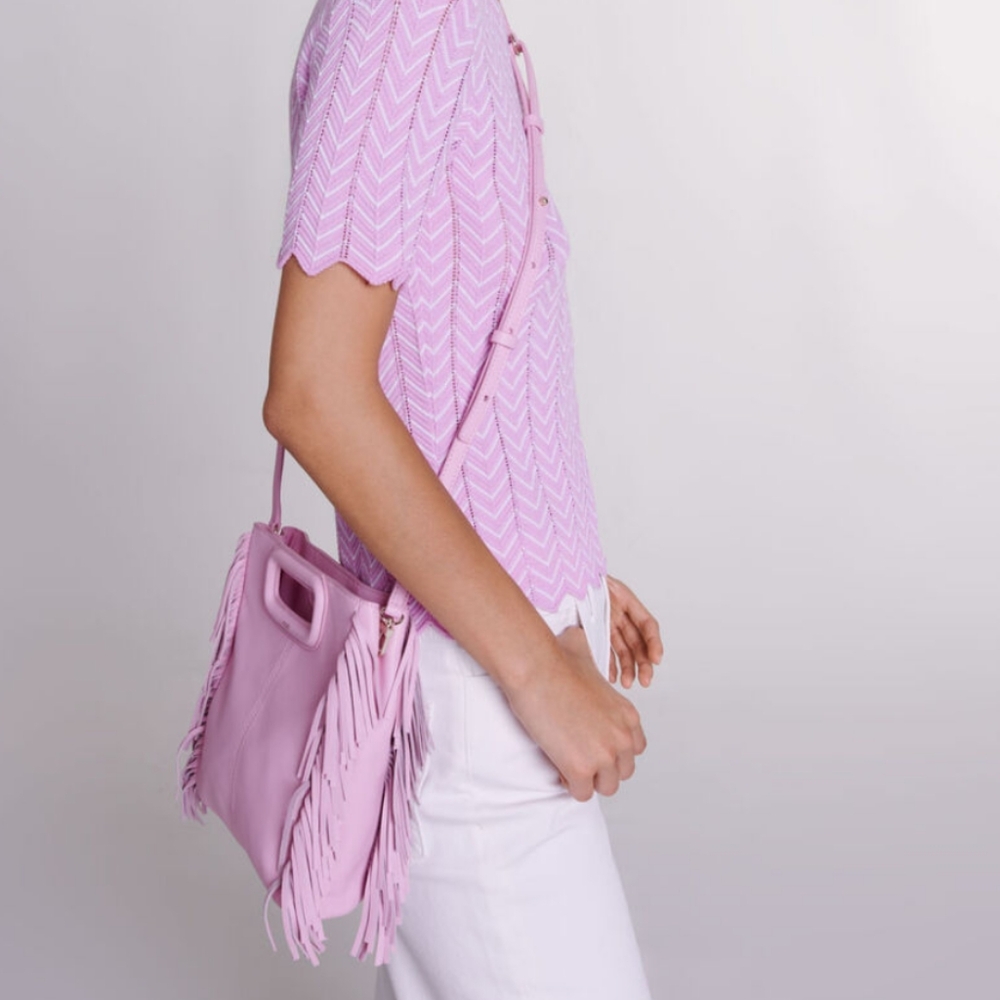 NWT Maje M bag fringe smooth leather rose pink - Picture 3 of 15